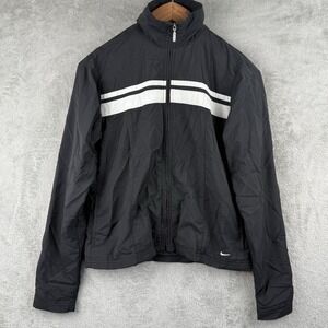 Nike Full Zip Y2K Track Jacket Black Active Lightweight Womens M 8-10‎ VTG Gym